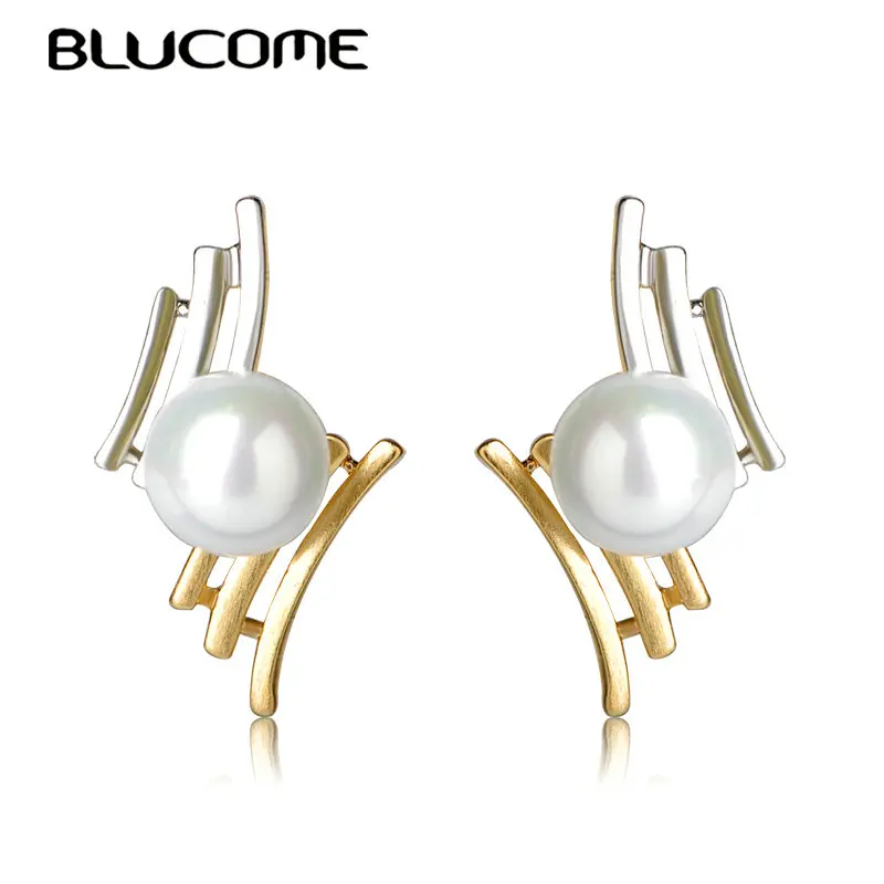 Blucome Необычные Модные двухцветные серьги-гвоздики из искусственного жемчуга женские свадебные аксессуары бренд медь бижутерия