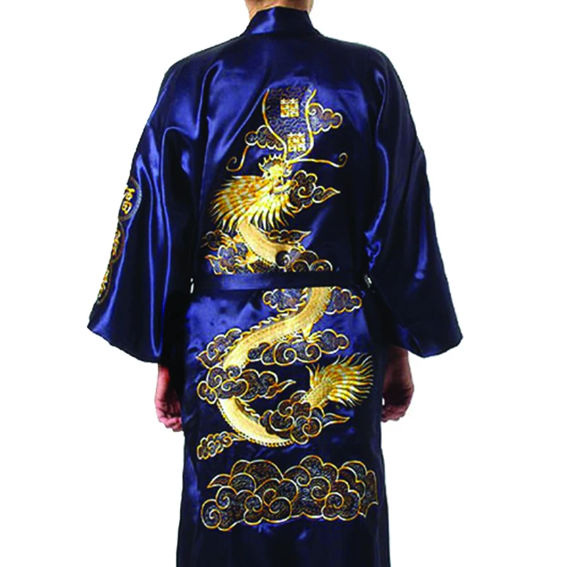 Большие размеры Китайский Мужской вышитый домашний халат с изображением дракона традиционная Мужская одежда для сна кимоно с повязкой 010627