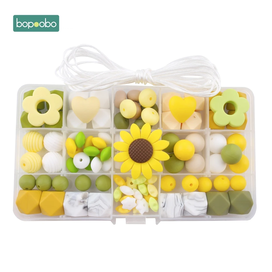 Bopoobo 1 набор, набор силиконовых бусин для самостоятельной сборки, новые цветные силиконовые бусинки, Силиконовые Прорезыватели с ромашками, Детские аксессуары, подарки для детей, розовые детские игрушки