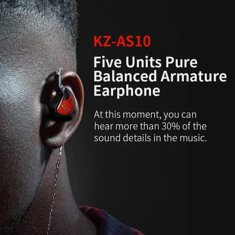 

KZ AS10 Newest Fashion Headphone Headset Moving Iron 5BA 5 Balanced Stereo HIFI Earphone Earbuds with 0.75mm 2Pin Cable