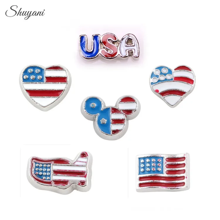 

20pcs/lot Wholesale Mixed Enamel USA Flag Charms Floating Locket Charms for Living Memory Locket