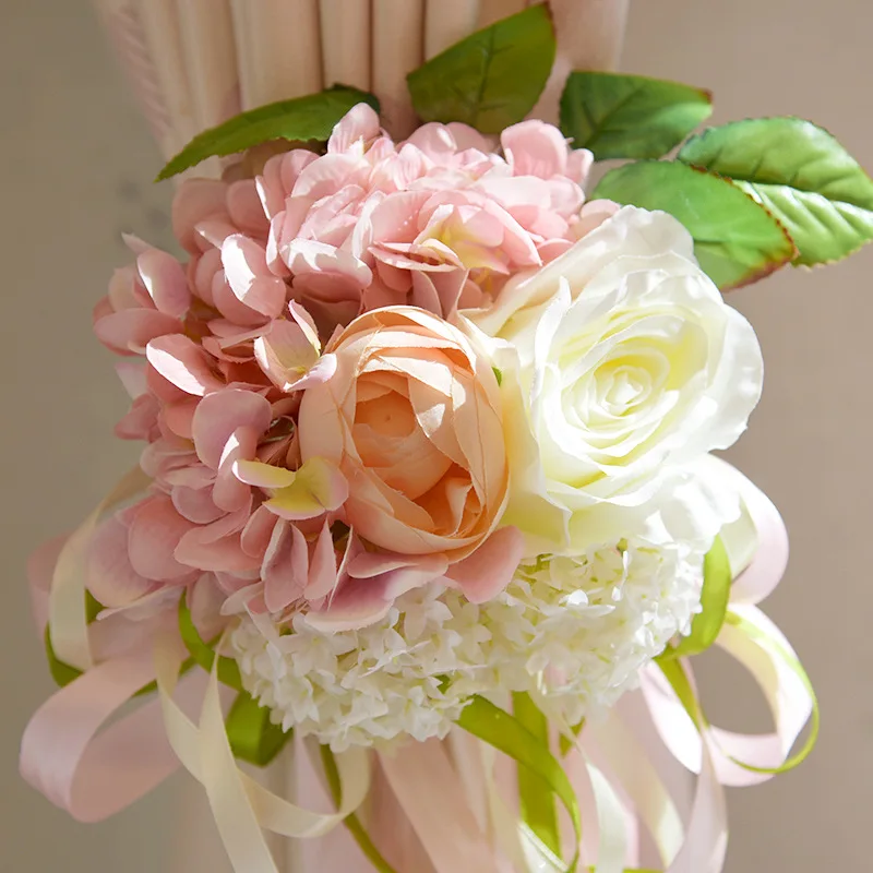  Wedding Bouquet Roses Artificial Flowers Ribbon Blue Hydrangea     (9)