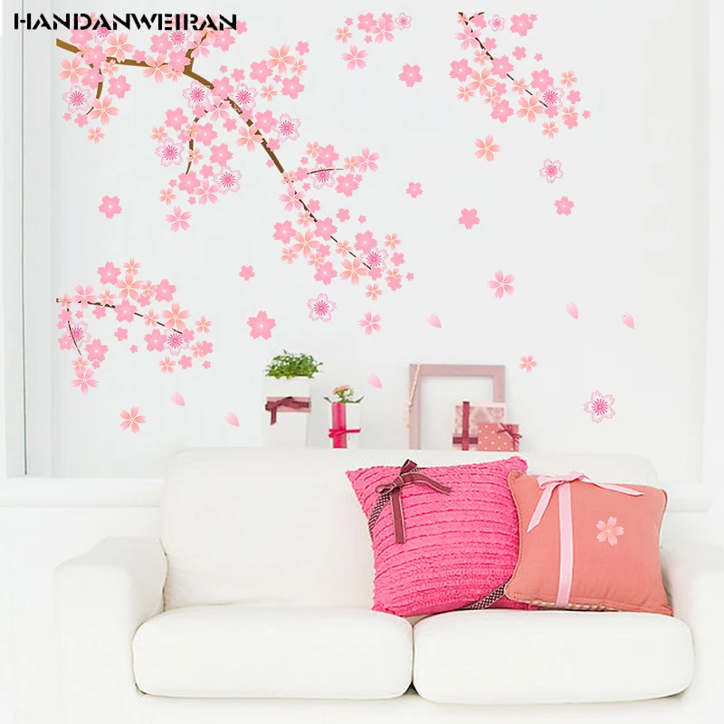 Pink cherry tree Wall stickers Romantic home deco living room bedroom