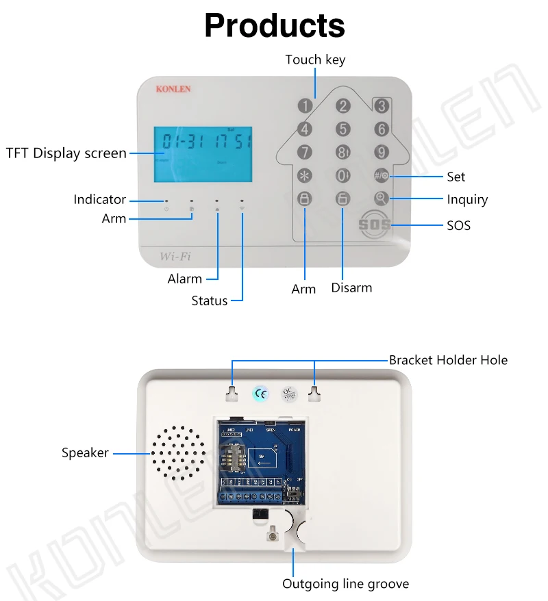 KONLEN GSM Wifi сигнализация Охранная домашняя охранная PSTN проводка Беспроводная умный дом сигнализация от взлома SMS Противоугонная Android Alarma