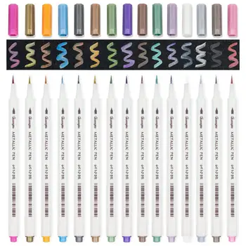 

15 PCS/SET Metallic Marker Pens, Assorted Colors Brush Tip Art Painting Coloured Calligraphy Pens for Gift Card Making