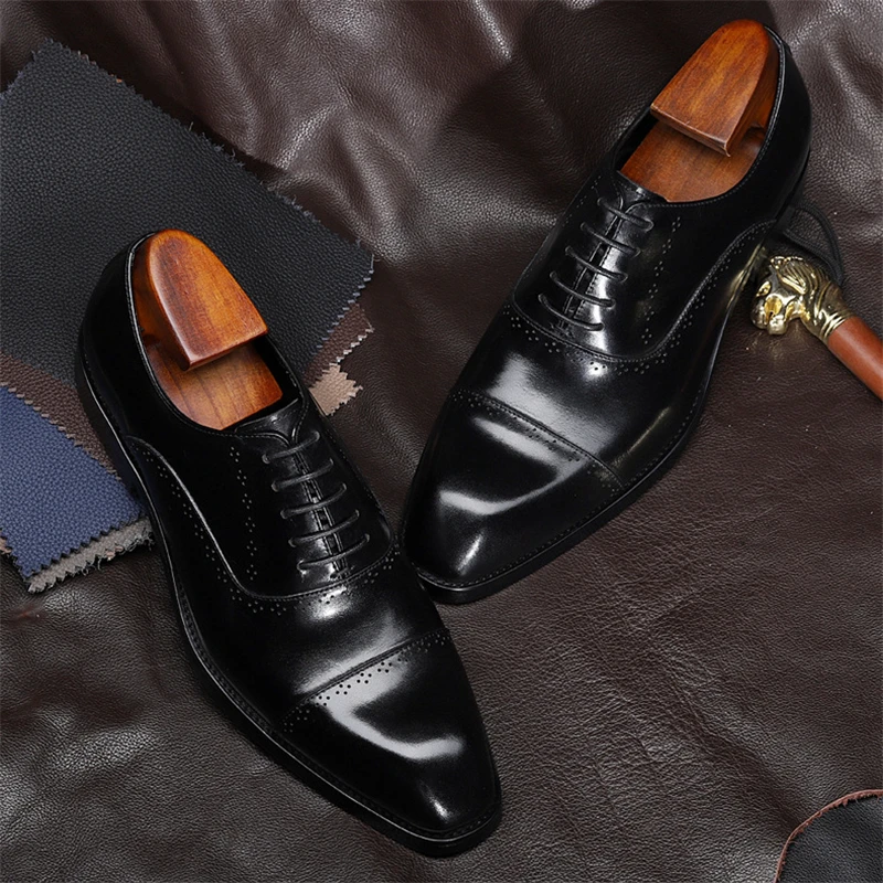 Mens formal shoes Genuine leather oxford shoes for men dressing wedding men's brogues office shoes lace up male men shoes 2020