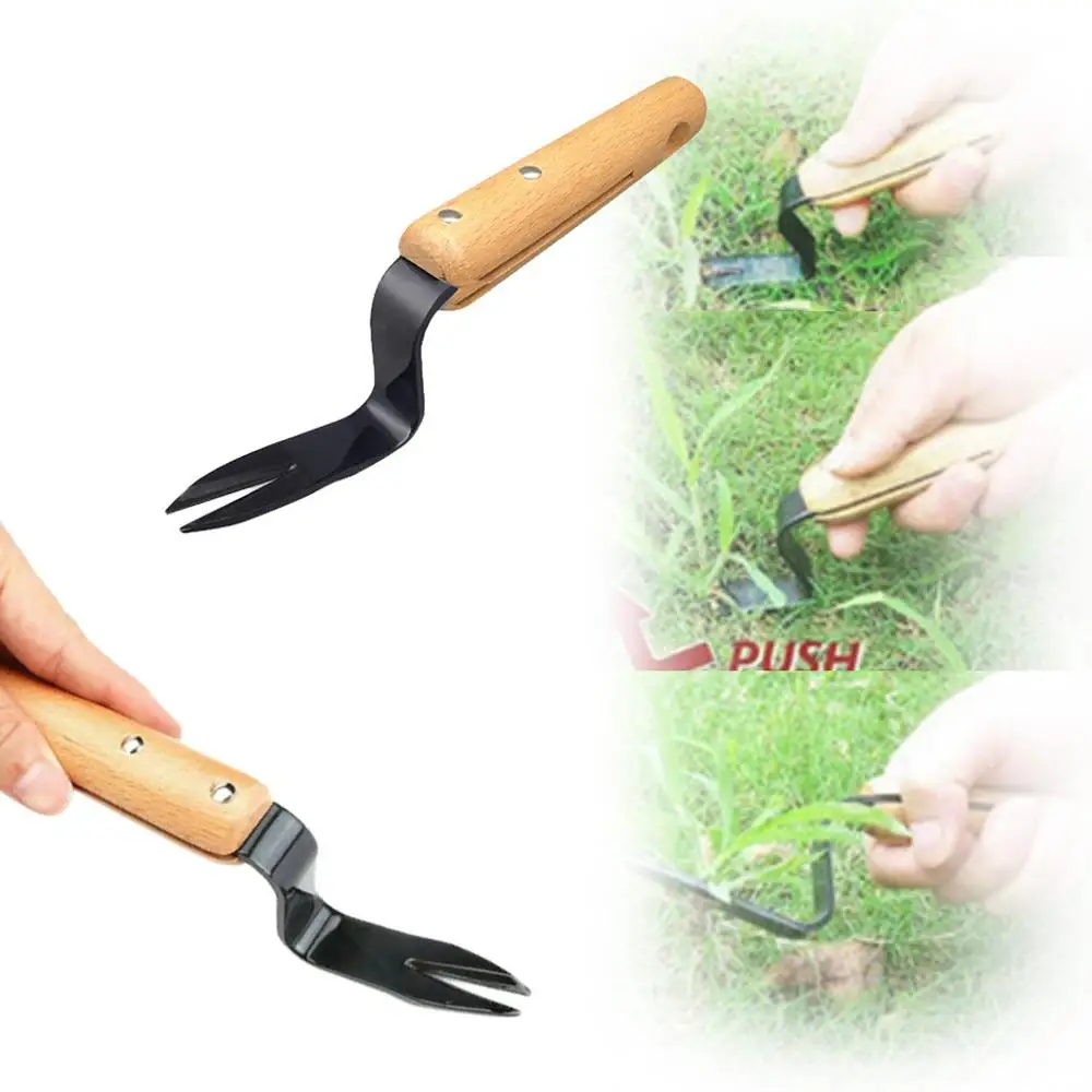 

Forked Head Hand Weeder Puller Patio Carbon Steel Wood Handle Garden Remove Weeds Shovel Garden Courtyard Trimming Gadgets **D