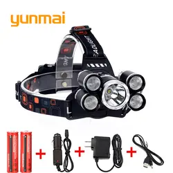 Yunmai 12000Lm XML T6 5 светодиодные фары Глава свет лампы 4 Режим Факел 2x18650 + ЕС /us автомобильное зарядное устройство для рыбалки огни
