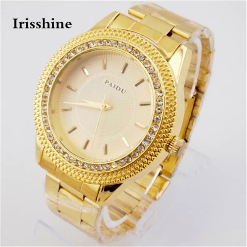 Irisshine I0856 часы-унисекс love gift брендовые роскошные мужские золотые часы с алмазным циферблатом золотые стальные Аналоговые кварцевые наручные часы