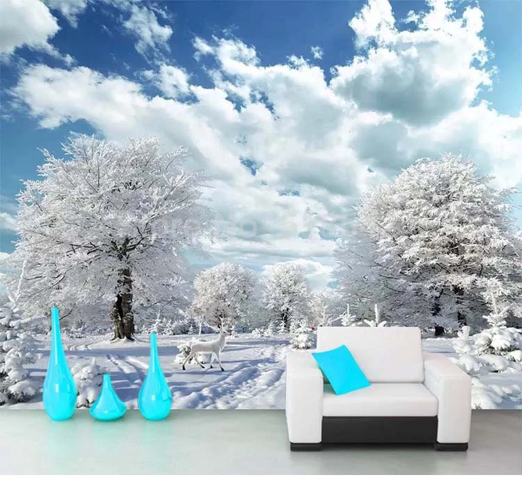 Фотообои на заказ с изображением леса большого дерева, белого оленя, зимнего снега, пейзажа, 3D фото обои для гостиной, спальни, фоновая Роспись стен