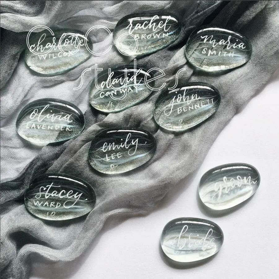 clear pebble place card for wedding