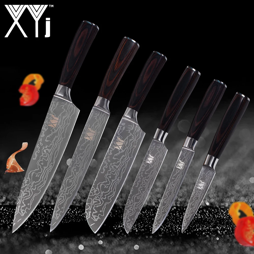 

XYj Stainless Steel Knives Kitchen Cooking Knives Set Tools Paring Utility 2*Santoku Chef Slicing Kitchen Cooking Accessories