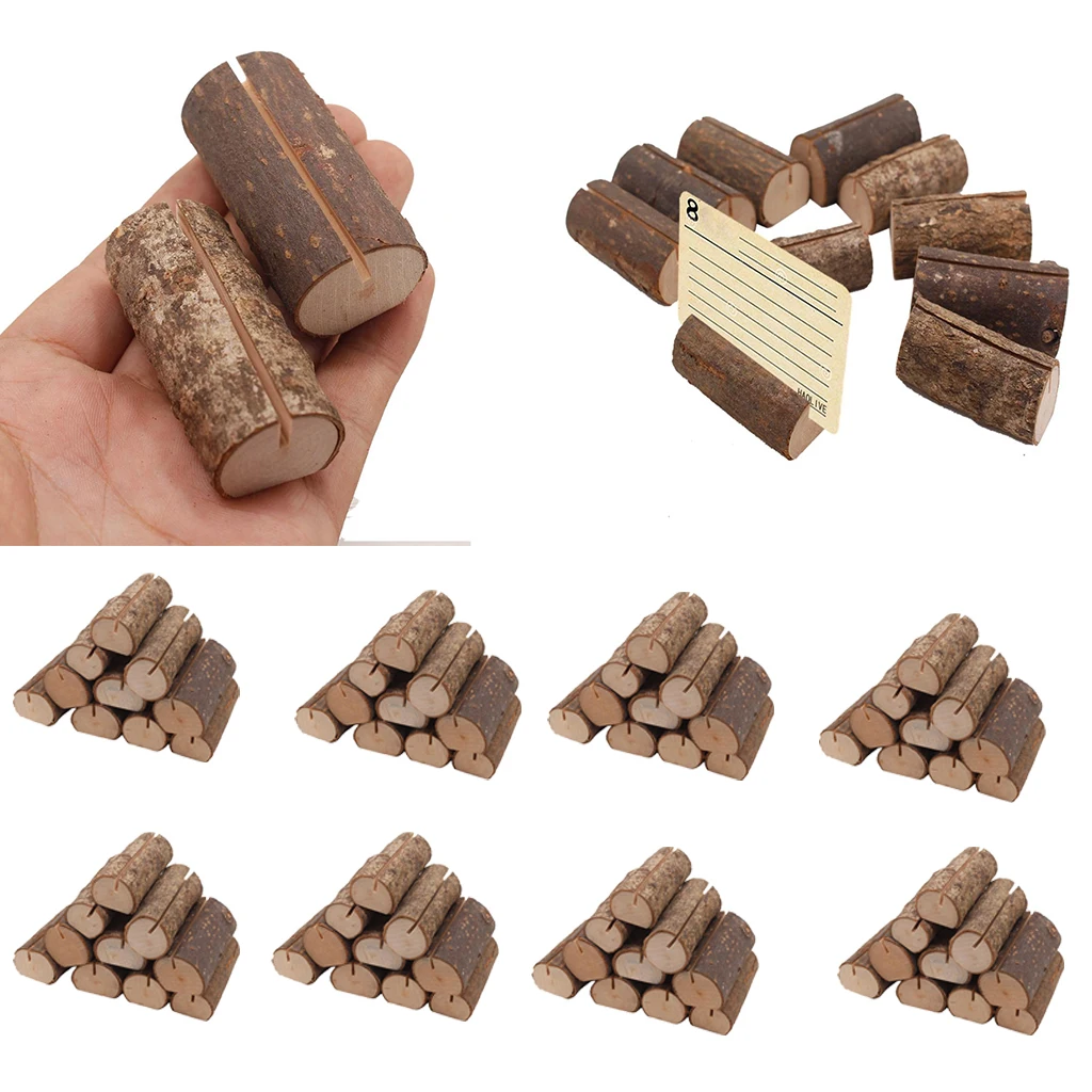 

80pcs Rustic Wood Base Holder Table Name Card Holder Note Photo Message Clip for Even Festive Party Supplies