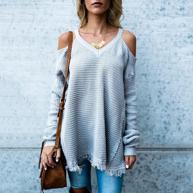 2018 Women Boho Cold Shoulder Gray Cotton Off the Shoulder