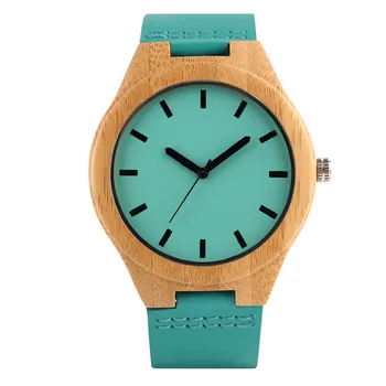 Bamboo Wood Wristwatches Man Casual Watch Men Blue Color Dial Leather Band Sport Men's Watches Timepieces Male Clock Gifts fashion deer head dial design hand made light wood watch with brown genuine leather strap bamboo wristwatches for men women