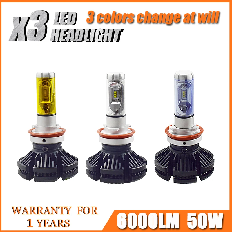 X3 Автомобильный светодиодный фонарь 50 Вт 12000LM 3000K 6500K H1 H4 H11 H7 9005 HB3 авиационный