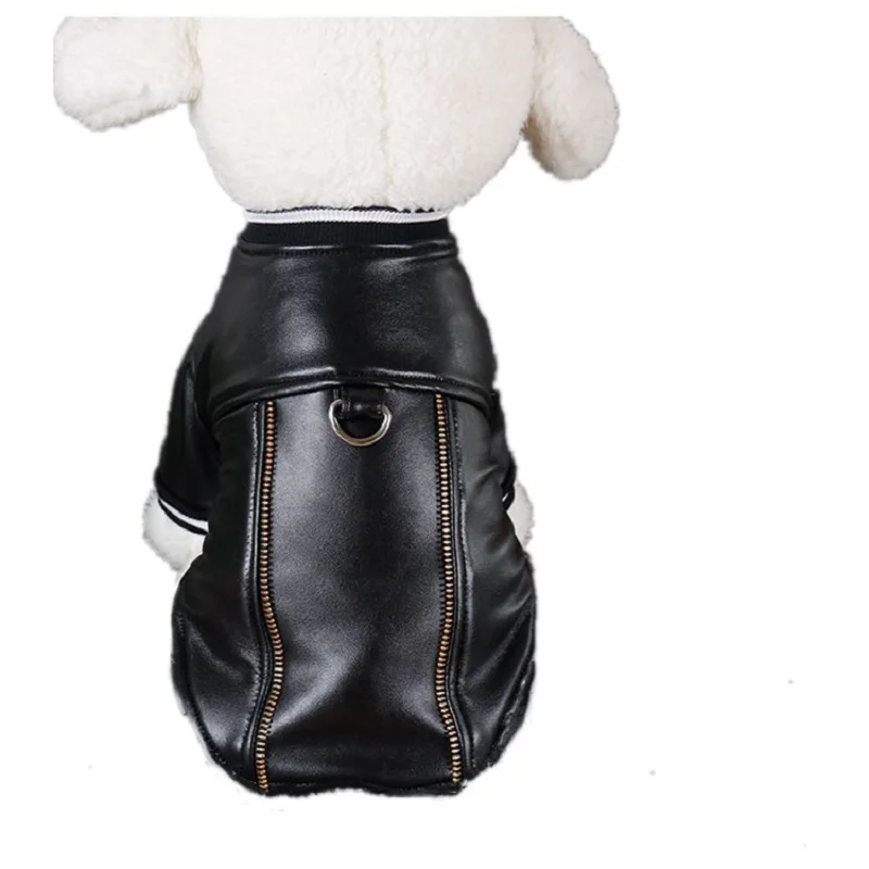 

2019 New Fashion Dog Leather Jacket Waterproof Coat Plush Plus Velvet Pet Cat Dog Clothes Jacket Autumn And Winter Warm Clothing