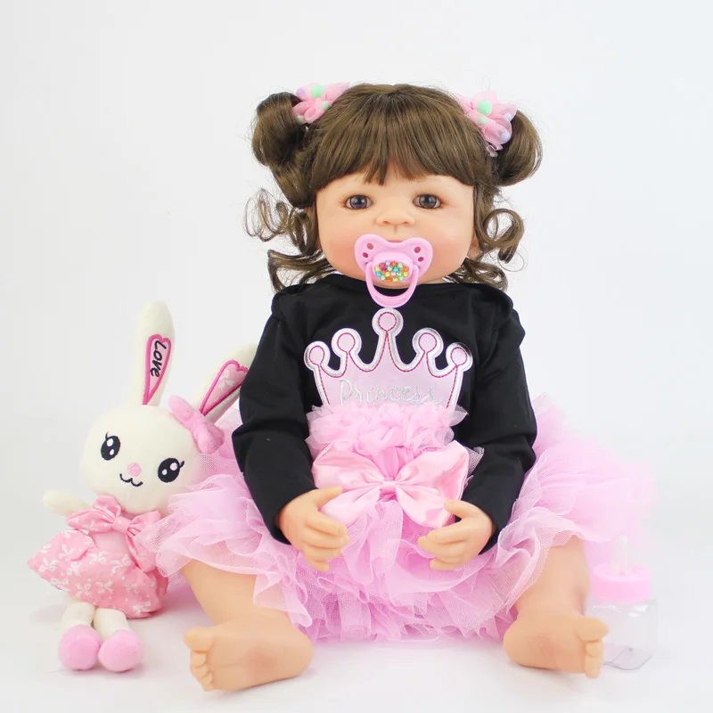 55 см полностью силиконовая кукла-реборн с кроликом, виниловая игрушка для новорожденного, принцессы, малышей, живых младенцев, Bebe, подарок на день рождения для девочки