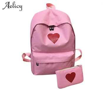 

Aelicy Women Backpack Fashion Brand 2 Pcs Canvas Backpacks Women School Bags For Teenage Girls Heart Printing Shoulder Bag D45