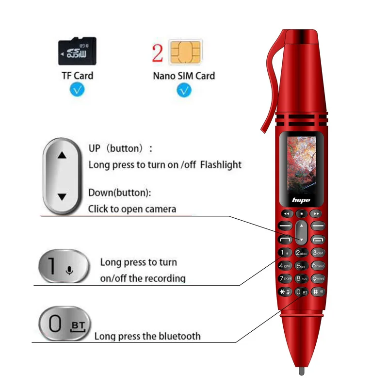Mp3-плеер Смарт Bluetooth звонок номеронатор портативный фонарик Запись камера ручка беспроводной аудио мини мобильный телефон гарнитура динамик