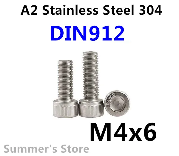 100pcs/lot DIN912 M4 Stainless Steel screw Hex Socket Head Cap Screw M4