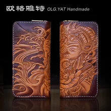 OLG. YAT кошелек ручной работы мужские дизайнерские женские кошельки Бог слон растительного дубления кожи ручной резные сумочки Длинные сумки с замком-молнией