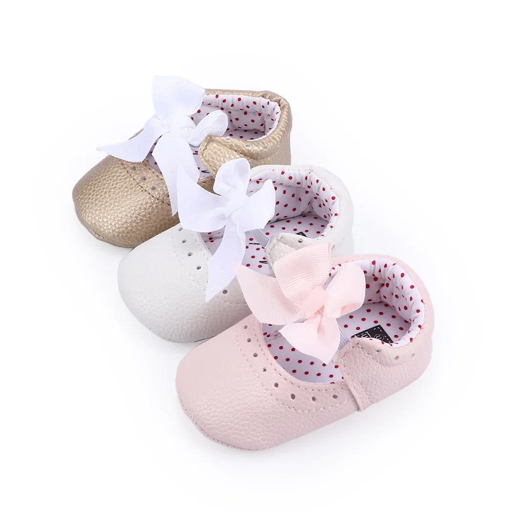 

Unisex Toddler Non-slip Soft Soled Baby Shoes PU Leather Footwear 0-18M Infant Princess Girls Bow Crib Shoes Baby Shoes