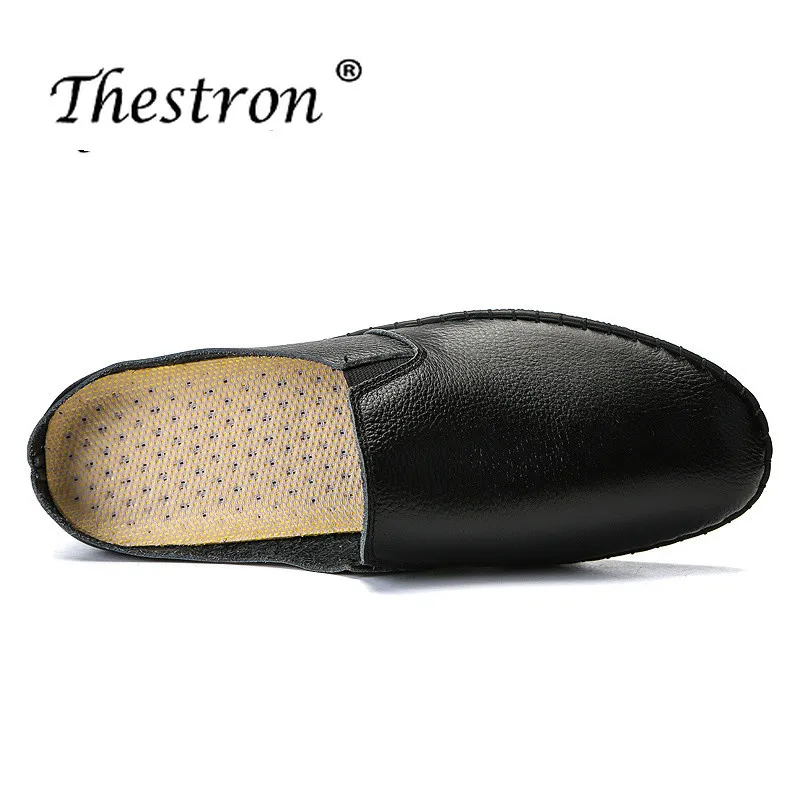 Thestron Summer Handmade Men Shoes Brand Designer Slip On Youth Casual Shoes Fashion Sneakers Genuine Leather Mens Half Slippers