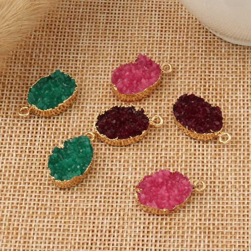 

2Pcs Oval Resin Stone Pendant Earrings Drop Ear Studs Diy Handmade Craft Making Fake Druzy Necklace Charm Findings F12