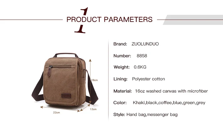 solid color  canvas small vertical section square shape handbag men shoulder bag