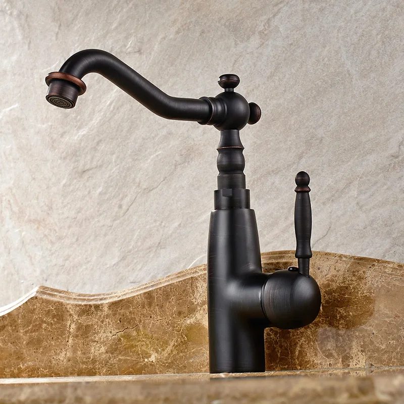 

Antique Copper Kitchen Sink Taps Black Single Handle Bathroom Basin Faucet with Oil Rubbed Bronze