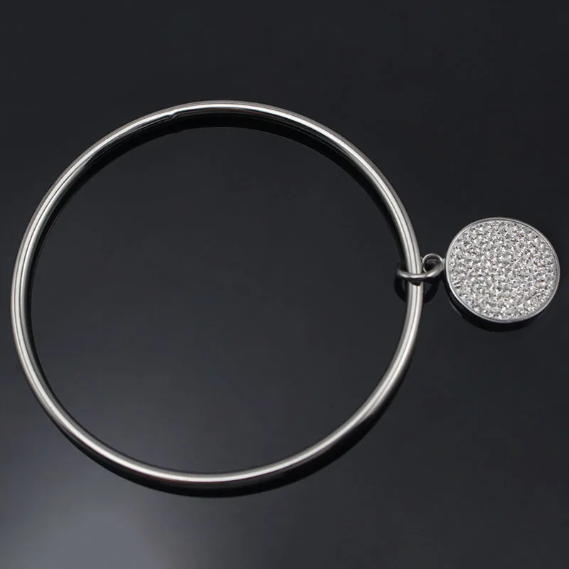 Round Pendant with All Crystal Cuff Bangles Metal 70/65/60mm inside of diameter Bracelets Arm Open Bangles for Women Men 6