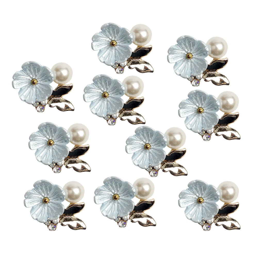 10pcs Gold Plated Flower Buttons Flatback Pearl Embellishment for Handmade Flower Wedding Decoration DIY Headbands Hair Bows