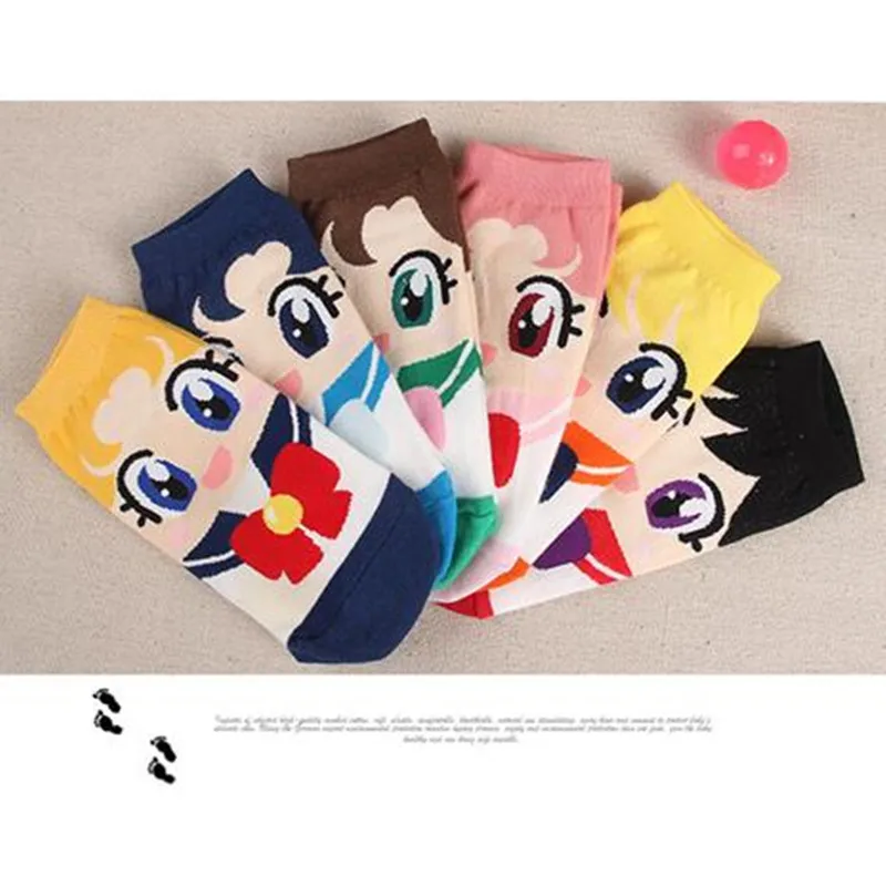 

Pretty Soldier Sailor Moon anime print socks Mizuno Ami Hino Rei Kino Makoto cute fun women spring summer cotton pink short sock