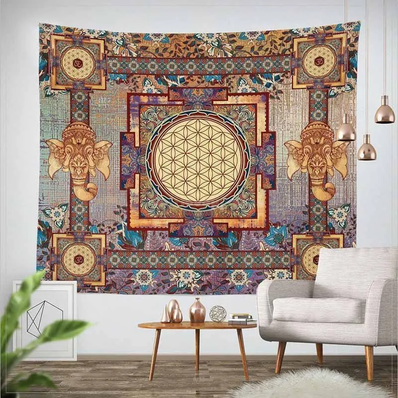 Lannidaa классический гобелен-Мандала с изображением слона настенный богемский с цветами, для украшения дома настенный гобелен покрывало для дивана