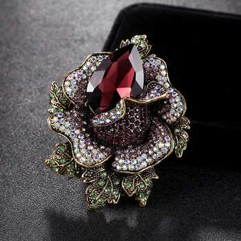 

Perfect Violetta Purple Brooches Women Fine Wedding Accessories Antique Gold color vintage flower Pin Brooch bijuteriras broches