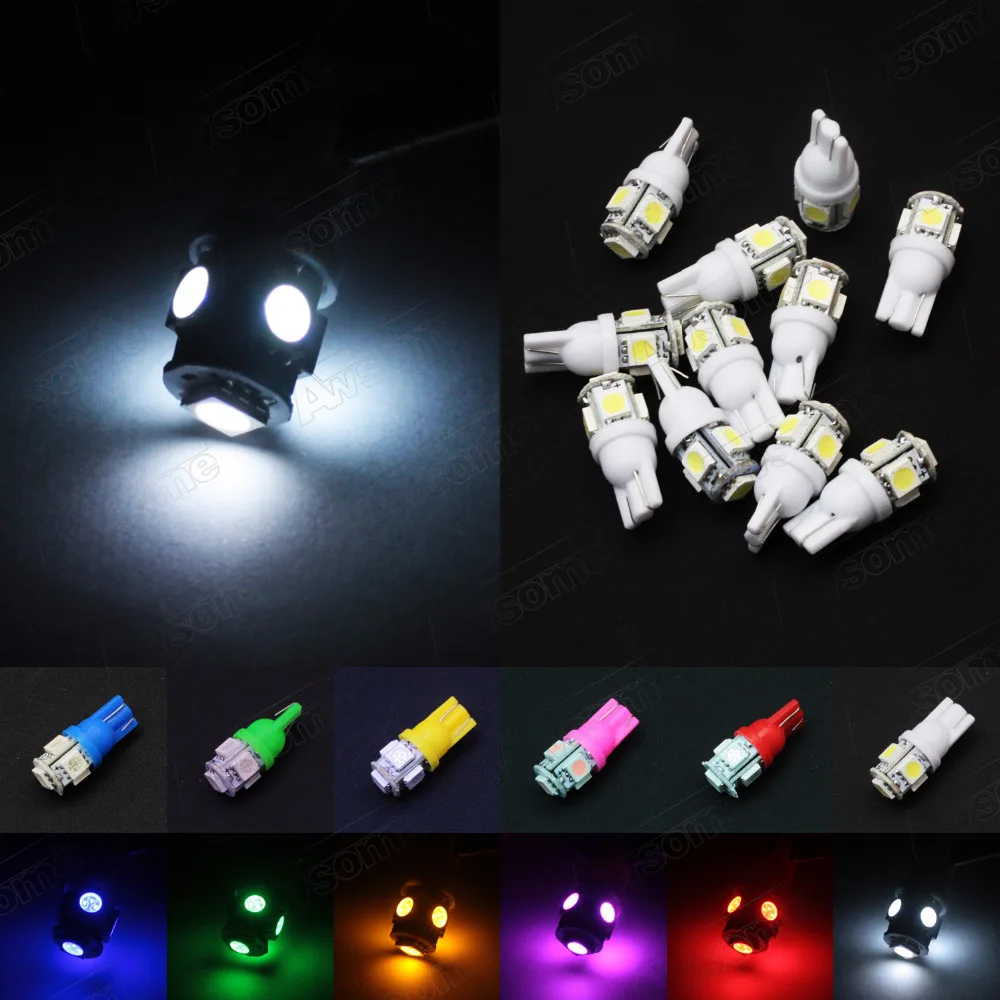 Горячая Распродажа! 20 штук Красочные T10 5 SMD 5050 светодио дный 194 168 W5W Клин