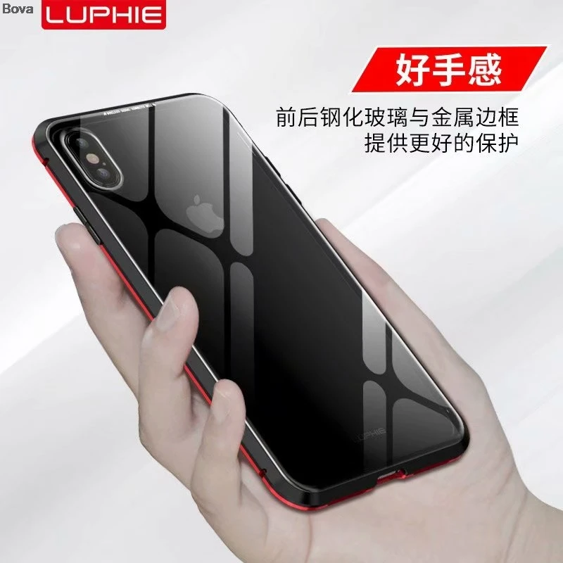 Luphie Роскошный ультра тонкий магнитный аттракцион Алюминиевый чехол-бампер для iPhone XS XR X S Max(переднее стекло+ черное стекло