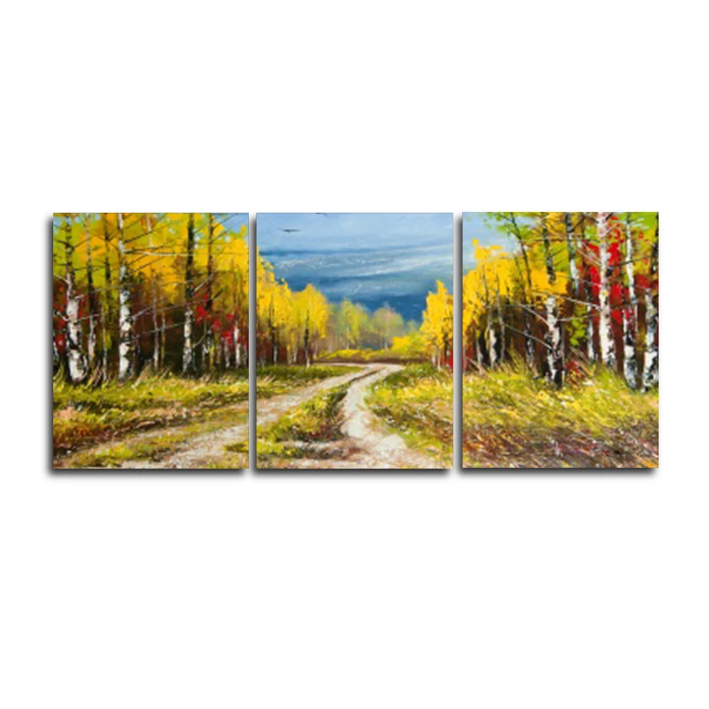 

Laeacco 3 Panel Nordic Natural Autumn Trees Wall Artwork Outside Posters and Prints Canvas Painting For Living Room Home Decor