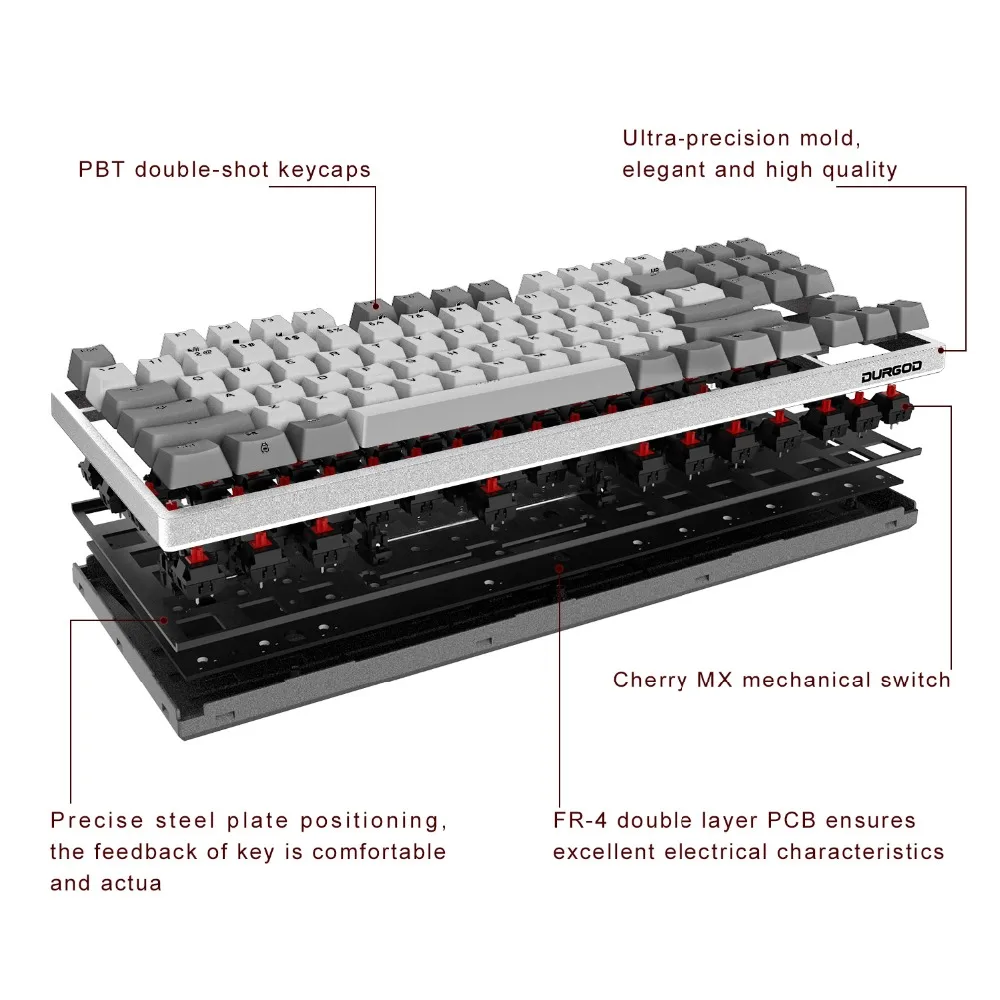 DURGOD механический Cherry MX бесшумный красный переключатель N-key rolllover 87 Keys Anti-ghosting Gaming