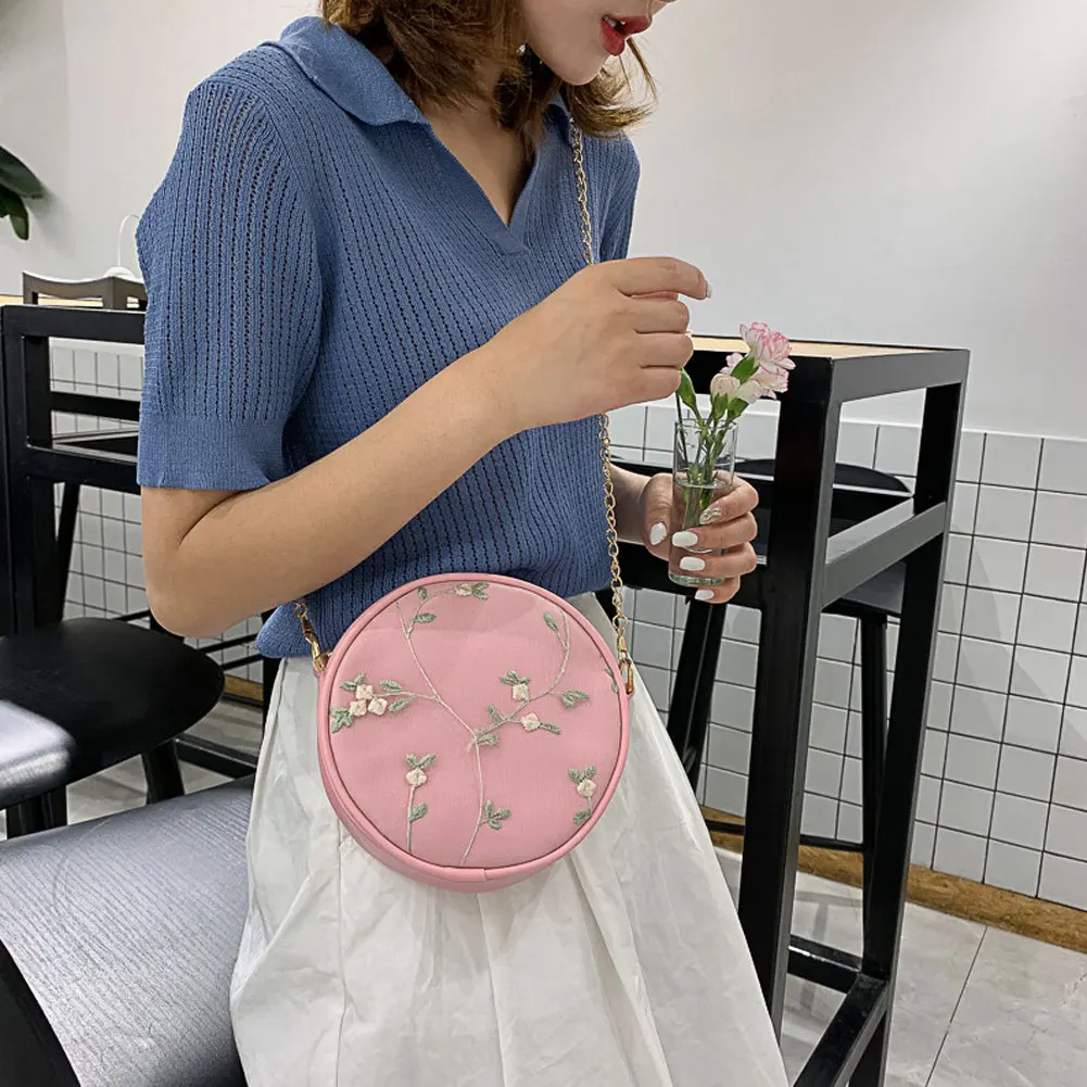 Женская мода Цветок Маленькая круглая сумка Широкий сумка на ремне Сумки поясная сумка