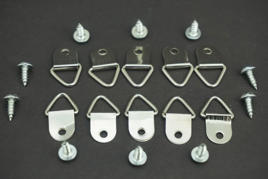 

30 PCS/Lot Free Shipping Silver D-Ring Frame Hanger Hooks Picture Frame Hanging Triangle Screw Plated
