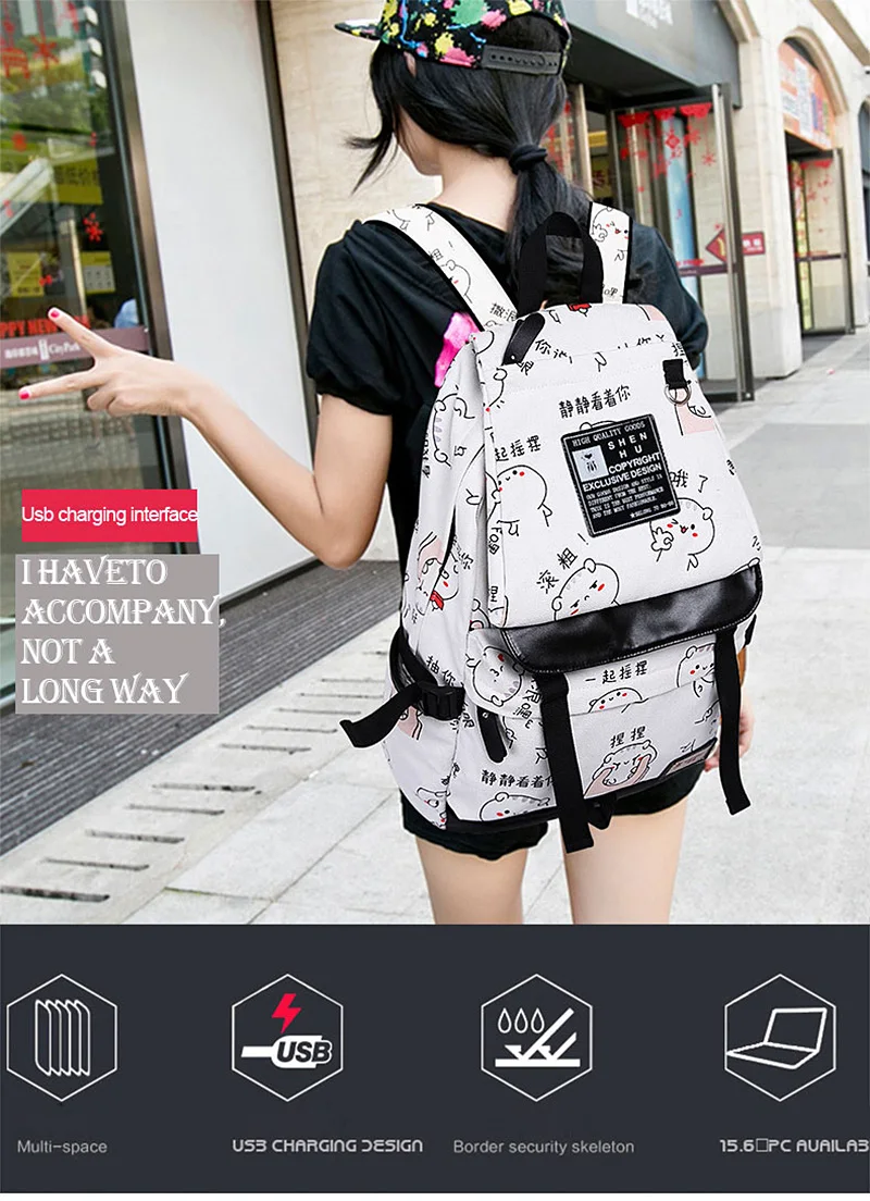 2017 cartas de moda de impresión mochila femenina de usb para ordenador portátil mujeres viajan bolsas mochila de escuela para niñas de lona school backpacks|backpack fashionfashion backpack - AliExpress