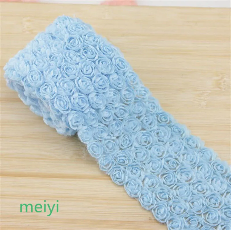 3 Yard Light Blue 6 Row 3D Rose Flower Embroidered Lace Trim Ribbon Fabric Sewing Craft For Costume Headdress Hat Decoration | Дом и сад
