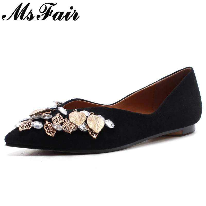 

MsFair Pointed Toe Square heel Women Pumps Metal Decoration Ladies Low Heel Pumps Spring Fashion Crystal Shallow Women's Pumps