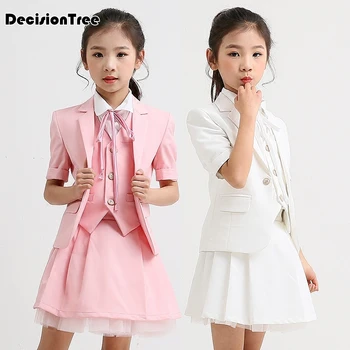 

2019 new kids school uniform long sleeves lapel plaid a line false two piece dress for birthday party elementary school casua