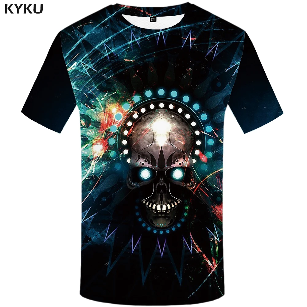 

KYKU Brand Skull T-shirt Men Galaxy Space Shirt Print Black T-shirts 3d Colorful Anime Clothes Graffiti Tshirts Casual