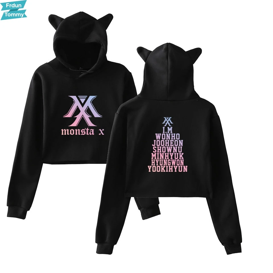 Горячая Кепка Monsta X с кошачьими ушками Короткие крутые толстовки женские