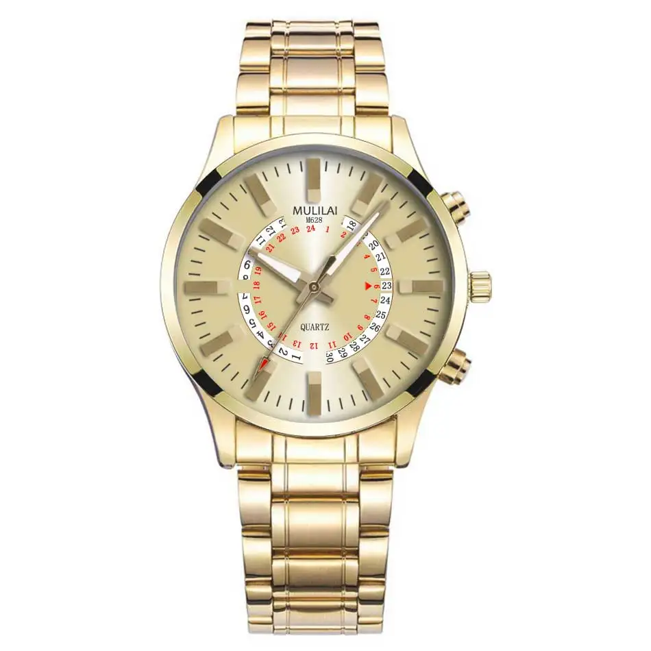 

Brand men's hollow calendar Quartz watch steel business men Analog clock relogio masculino top luxury fashion Gold watches