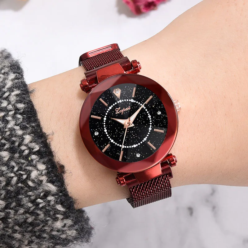 

Droppshiping 1 Pcs Women Lady Student Wrist Quartz Watch Starry Sky Luxury Round Dial Magnetic Buckle BFJ55